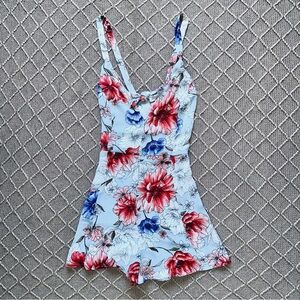 Lush Floral Romper with Pink and Blue Floral Print Size Large L Summer Outfit